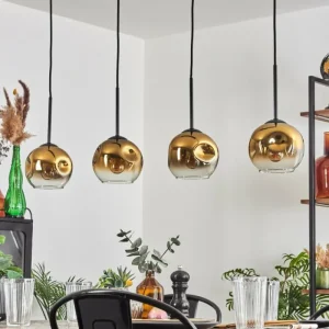 hofstein Ripoll Suspension Or, Clair, 4 lumières* Lampes En Verre