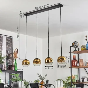 hofstein Ripoll Suspension Or, Clair, 4 lumières* Lampes En Verre