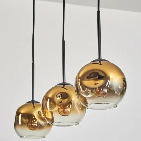 hofstein Ripoll Suspension Or, Clair, 3 lumières* Lampes En Verre