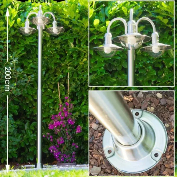 hofstein Réverbère Elima Acier inoxydable, Transparent, 3 lumières* Lampes Modernes