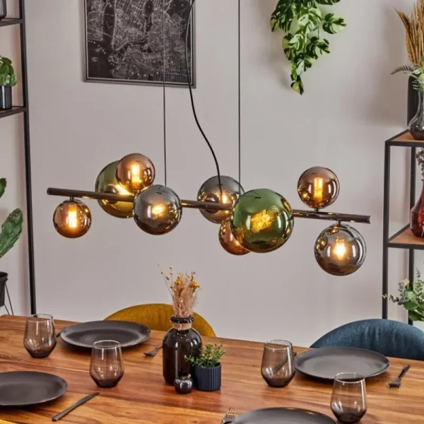 hofstein Sacoselo Suspension, Boule lumineuse Noir, 9 lumières* Lampes Modernes