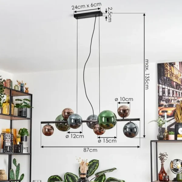 hofstein Sacoselo Suspension, Boule lumineuse Noir, 9 lumières* Lampes Modernes