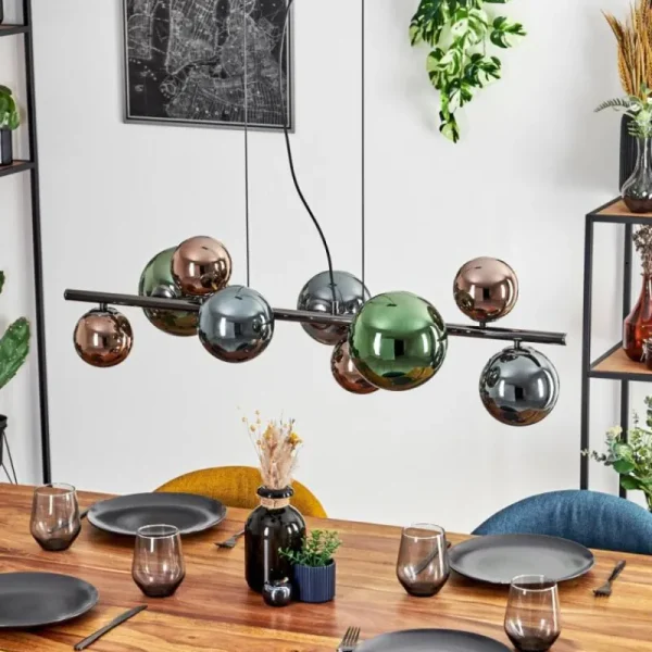 hofstein Sacoselo Suspension, Boule lumineuse Noir, 9 lumières* Lampes Modernes