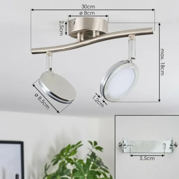 hofstein Sarnadinha Plafonnier LED Nickel mat, 2 lumières* Lampes Modernes
