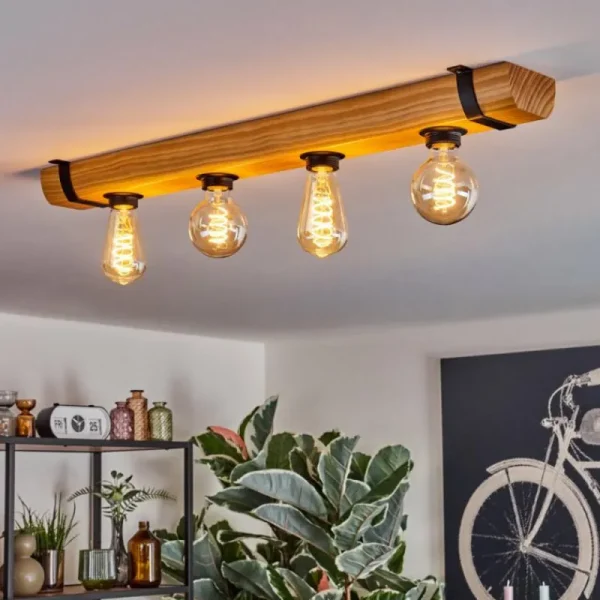 hofstein Skads Plafonnier Écru, Noir, 4 lumières* Lampes Modernes