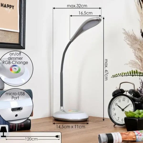 hofstein Sneslev Lampe de bureau, Lampe à poser LED Argenté, 1 lumière, Changeur de couleurs* Lampes Modernes