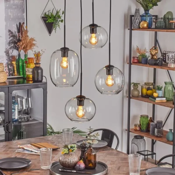 hofstein Soutinho Suspension, Boule lumineuse Clair, 4 lumières* Lampes En Verre