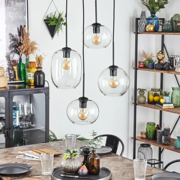 hofstein Soutinho Suspension, Boule lumineuse Clair, 4 lumières* Lampes En Verre