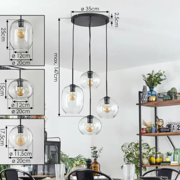 hofstein Soutinho Suspension, Boule lumineuse Clair, 4 lumières* Lampes En Verre