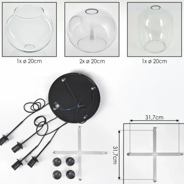 hofstein Soutinho Suspension, Boule lumineuse Clair, 4 lumières* Lampes En Verre