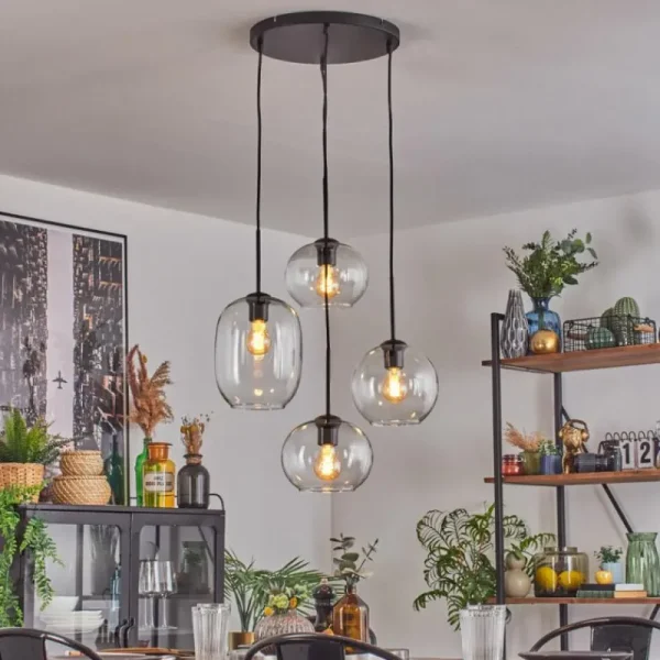 hofstein Soutinho Suspension, Boule lumineuse Clair, 4 lumières* Lampes En Verre