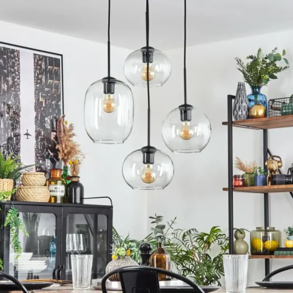 hofstein Soutinho Suspension, Boule lumineuse Clair, 4 lumières* Lampes En Verre