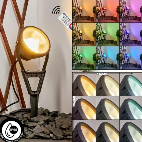 hofstein Spot de jardin Phniet LED Noir, 1 lumière, Télécommandes, Changeur de couleurs* Lampes Modernes