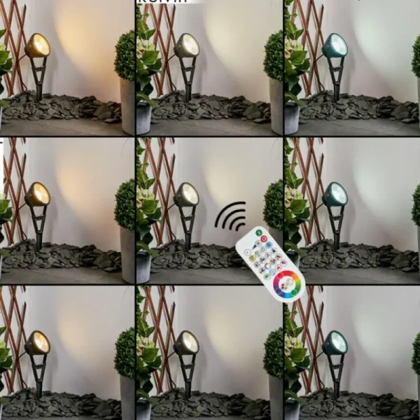hofstein Spot de jardin Phniet LED Noir, 1 lumière, Télécommandes, Changeur de couleurs* Lampes Modernes