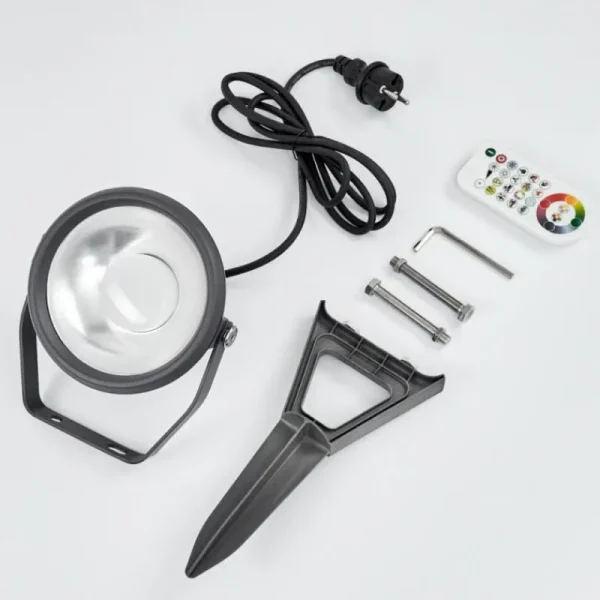 hofstein Spot de jardin Phniet LED Noir, 1 lumière, Télécommandes, Changeur de couleurs* Lampes Modernes