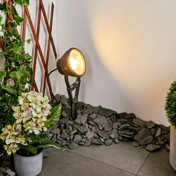 hofstein Spot de jardin Phniet LED Noir, 1 lumière, Télécommandes, Changeur de couleurs* Lampes Modernes