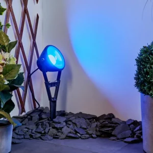 hofstein Spot de jardin Phniet LED Noir, 1 lumière, Télécommandes, Changeur de couleurs* Lampes Modernes