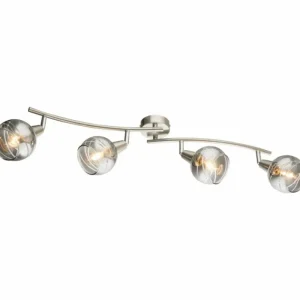 Luminaires Globo Lighting Spot de plafond Globo ROMAN LED Nickel mat, 4 lumières* Lampes En Verre