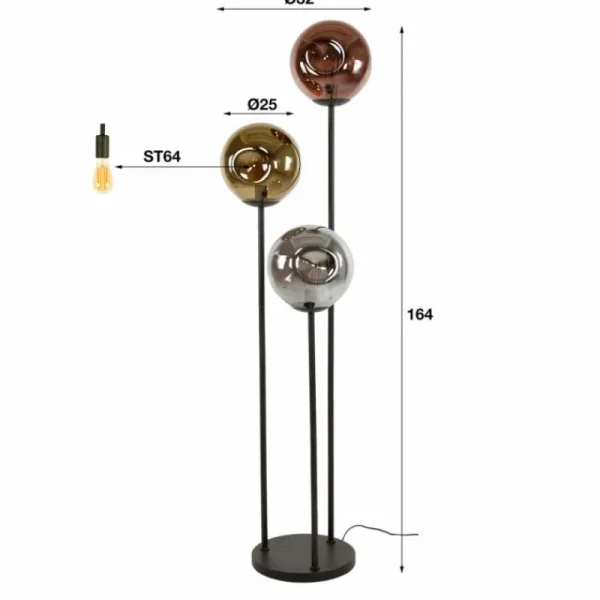 hofstein Stellar Lampadaire Anthracite, 3 lumières* Lampes En Verre