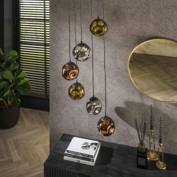 hofstein Stellar Suspension Anthracite, 6 lumières* Lampes En Verre