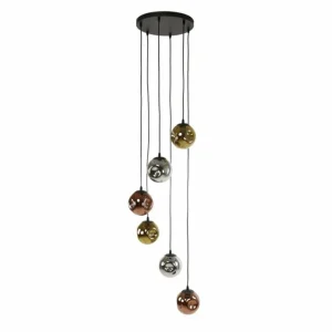 hofstein Stellar Suspension Anthracite, 6 lumières* Lampes En Verre
