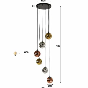 hofstein Stellar Suspension Anthracite, 6 lumières* Lampes En Verre
