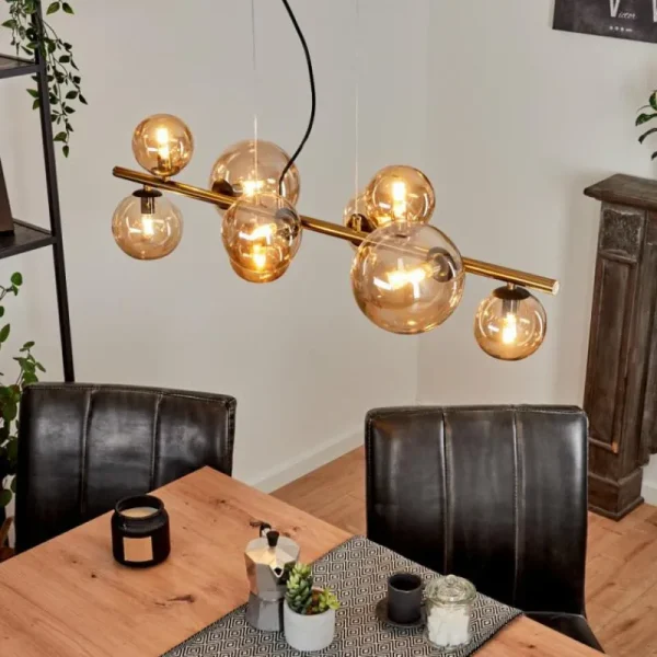 hofstein Suspension Chehalis LED Laiton, Noir, 9 lumières* Lampes En Verre
