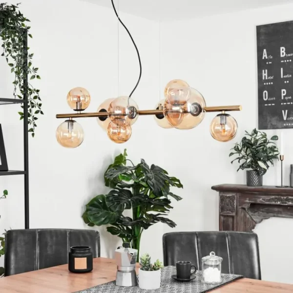 hofstein Suspension Chehalis LED Laiton, Noir, 9 lumières* Lampes En Verre