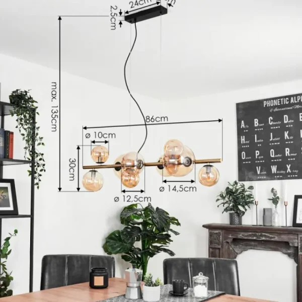 hofstein Suspension Chehalis LED Laiton, Noir, 9 lumières* Lampes En Verre