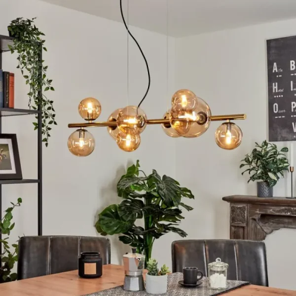 hofstein Suspension Chehalis LED Laiton, Noir, 9 lumières* Lampes En Verre