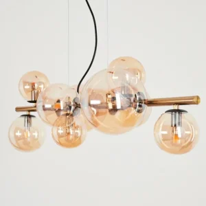 hofstein Suspension Chehalis LED Laiton, Noir, 9 lumières* Lampes En Verre