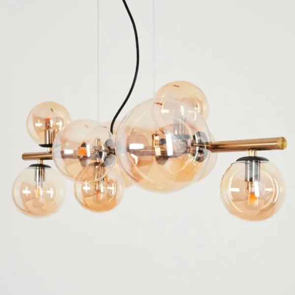 hofstein Suspension Chehalis LED Laiton, Noir, 9 lumières* Lampes En Verre