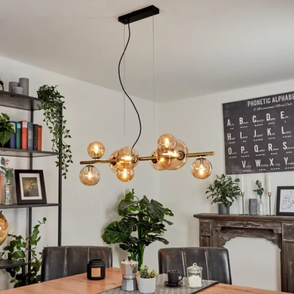 hofstein Suspension Chehalis LED Laiton, Noir, 9 lumières* Lampes En Verre