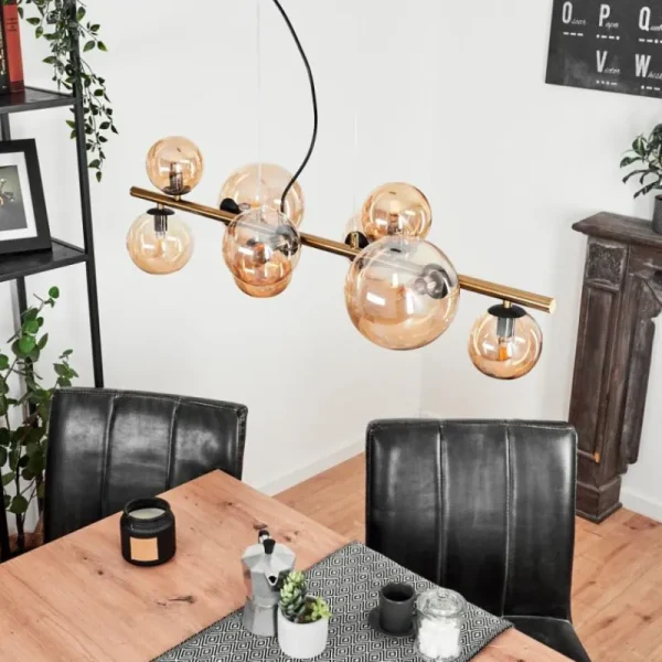 hofstein Suspension Chehalis LED Laiton, Noir, 9 lumières* Lampes En Verre