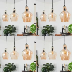 hofstein Suspension Donzhausen Argent Oxydé, 3 lumières* Lampes En Verre