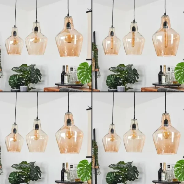 hofstein Suspension Donzhausen Argent Oxydé, 3 lumières* Lampes En Verre