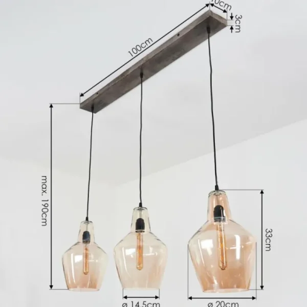 hofstein Suspension Donzhausen Argent Oxydé, 3 lumières* Lampes En Verre