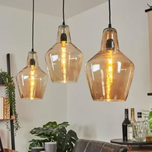 hofstein Suspension Donzhausen Argent Oxydé, 3 lumières* Lampes En Verre