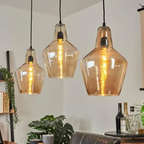 hofstein Suspension Donzhausen Argent Oxydé, 3 lumières* Lampes En Verre