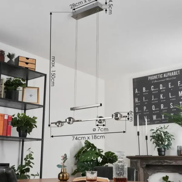 hofstein Suspension Fernandaires LED Nickel mat, 8 lumières* Lampes En Verre