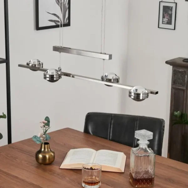hofstein Suspension Fernandaires LED Nickel mat, 8 lumières* Lampes En Verre