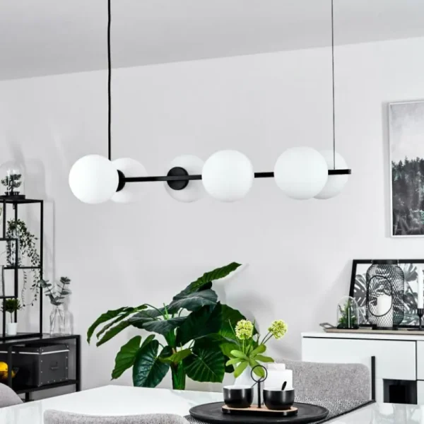 hofstein Suspension Rascoupet Noir, 6 lumières* Lampes En Verre