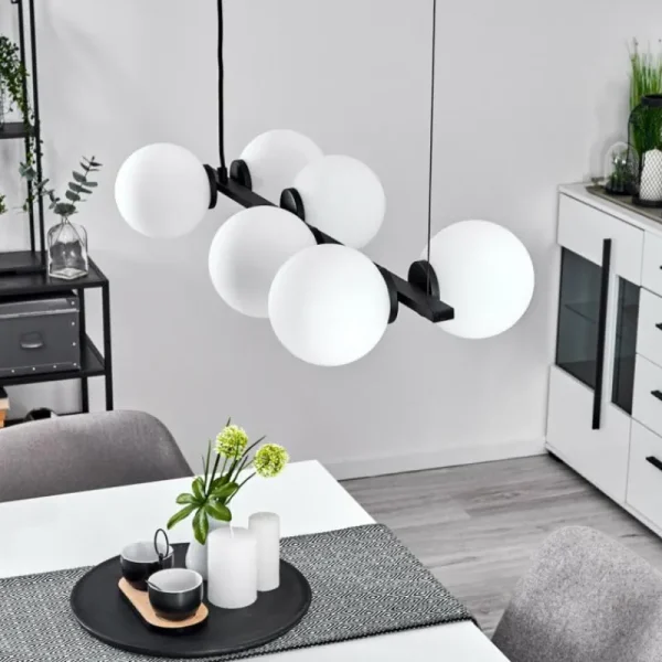 hofstein Suspension Rascoupet Noir, 6 lumières* Lampes En Verre