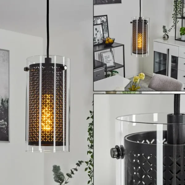 hofstein Suspension Rasperden Noir, 1 lumière* Lampes En Verre