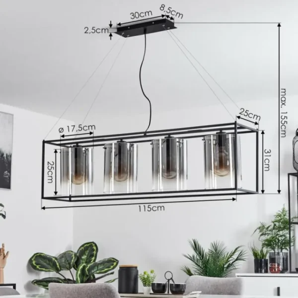 hofstein Suspension Sarniguet Noir, 4 lumières* Lampes Modernes