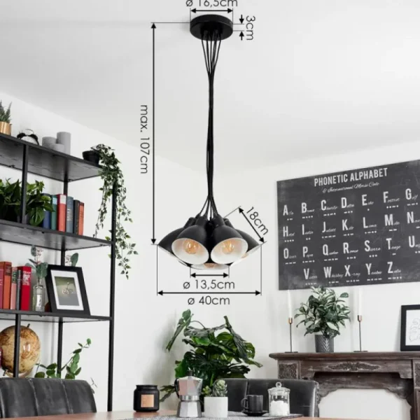 hofstein Suspension Timola Noir, 7 lumières* Lampes Modernes