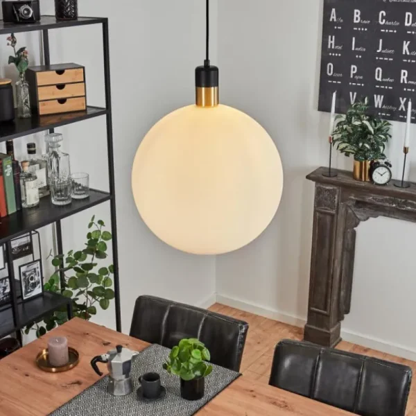 hofstein Suspension Tuvalu Laiton, Noir, 1 lumière* Lampes En Verre