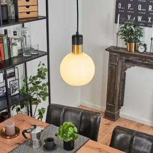 hofstein Suspension Tuvalu Laiton, Noir, 1 lumière* Lampes En Verre