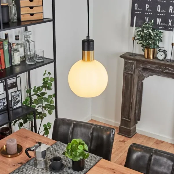hofstein Suspension Tuvalu Laiton, Noir, 1 lumière* Lampes En Verre