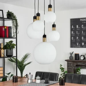 hofstein Suspension Tuvalu Laiton, Noir, 5 lumières* Lampes En Verre
